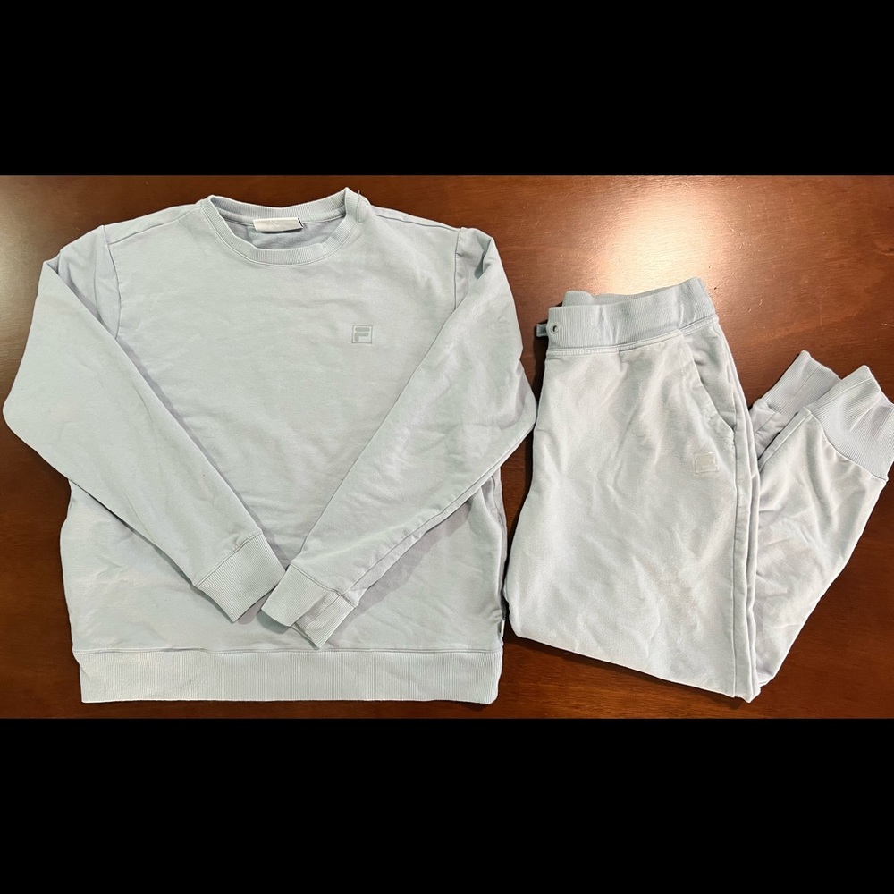 Fila Baby Blue French Terry Sweatshirt and Jogger Set L